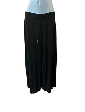 Rich Radi Q’s Black Linen Blend Palazzo Pants Elastic Waist Flowy Resort OS